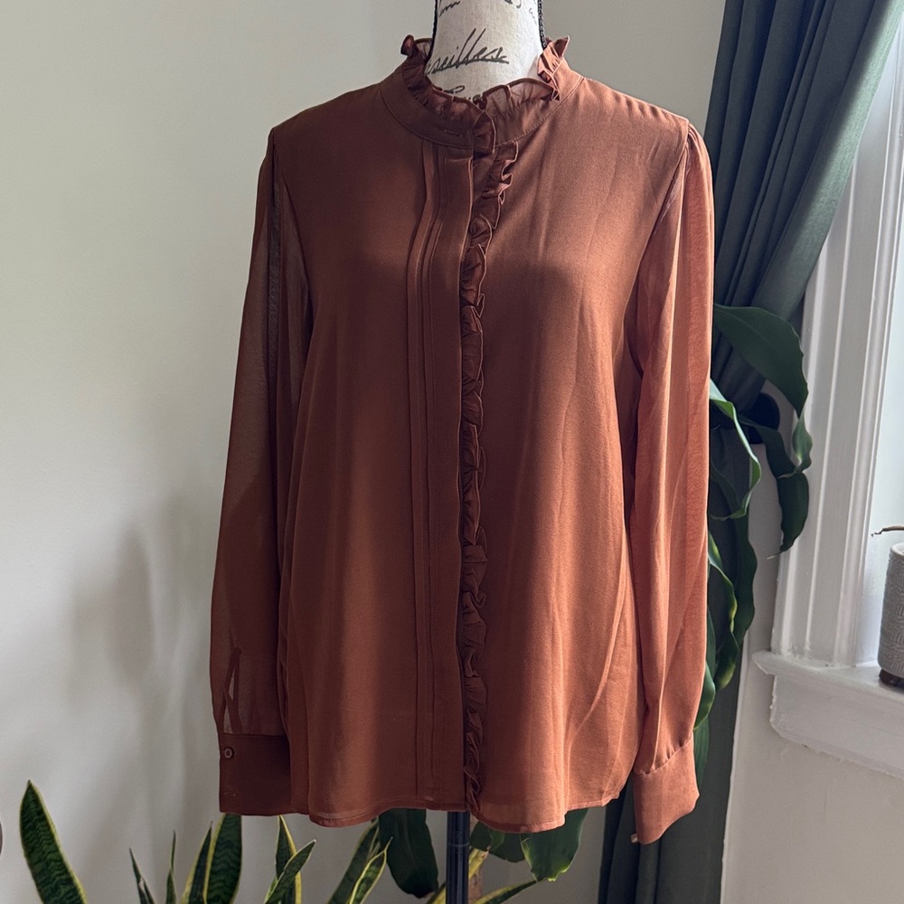 Calvin Klein Brown Ruffle Blouse